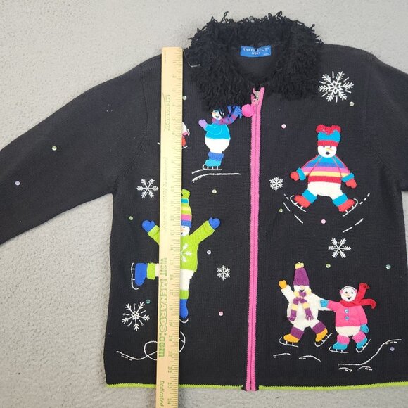 Karen Scott Christmas Sweater Womans Large PL Cardigan Snowman Ice Snow Winter - Picture 5 of 11